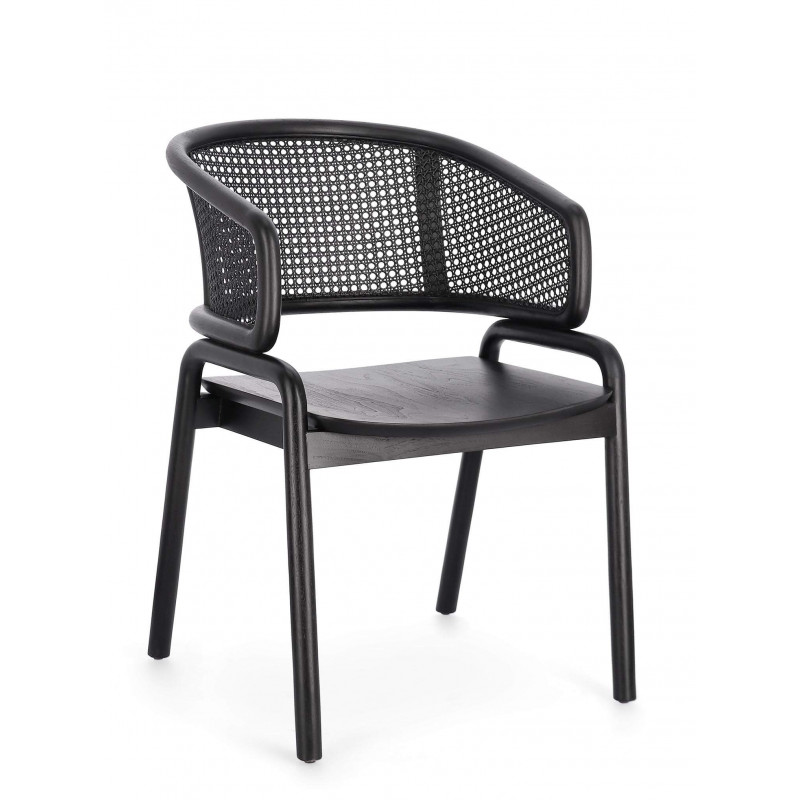 FAUTEUIL CANNÉ ET BOIS CONTEMPORAIN NOIR AC-ACC KEITH