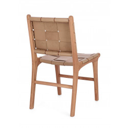 CHAISE TRESSÉE EN CUIR ET BOIS CONTEMPORAINE JOANA