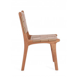 CHAISE TRESSÉE EN CUIR ET BOIS CONTEMPORAINE JOANA