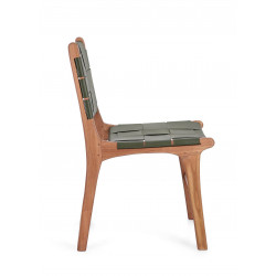 CHAISE TRESSÉE EN CUIR ET BOIS CONTEMPORAINE JOANA