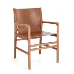 FAUTEUIL CONTEMPORAIN EN TECK ET CUIR CAROLINE