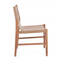 CHAISE CONTEMPORAINE EN TECK ET CUIR CAROLINE